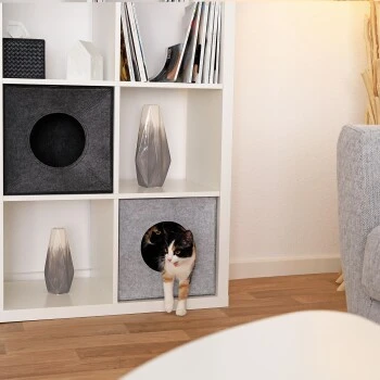 Lionto Katzenhöhle Aus Filz, Regalhöhle Hellgrau 6 Lionto Katzenhöhle Aus Filz, Regalhöhle Hellgrau – Bild 4