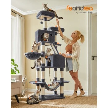 FEANDREA Katzenbaum XXL 206cm Hellgrau Dunkelgrau 4 FEANDREA Katzenbaum XXL 206cm Hellgrau Dunkelgrau – Bild 2