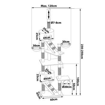 Lionto Kratzbaum XXL, Höhenverstellbar (230 - 250 Cm) Dunkelgrau 9 Lionto Kratzbaum XXL, Höhenverstellbar (230 - 250 Cm) Dunkelgrau – Bild 7