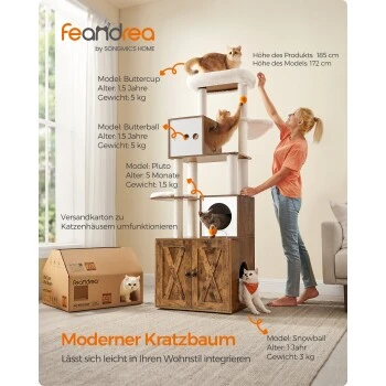 FEANDREA Kratzbaum 185cm Mit Katzenklo-Schrank Vintagebraun Braun 4 FEANDREA Kratzbaum 185cm Mit Katzenklo-Schrank Vintagebraun Braun – Bild 2