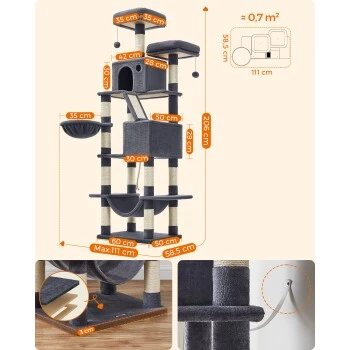 FEANDREA Katzenbaum XXL 206cm Hellgrau Dunkelgrau 5 FEANDREA Katzenbaum XXL 206cm Hellgrau Dunkelgrau – Bild 3